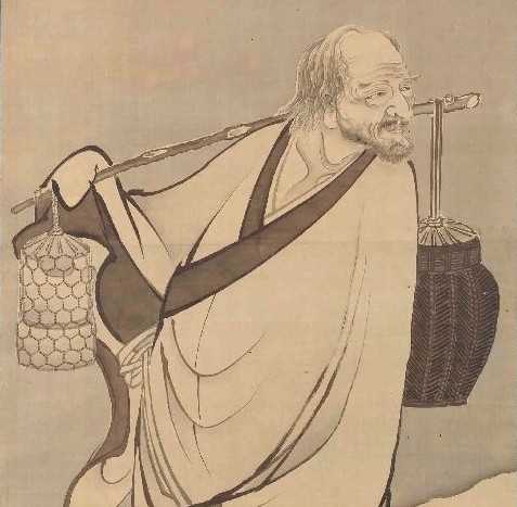 Baisaō serving tea, historical depiction
